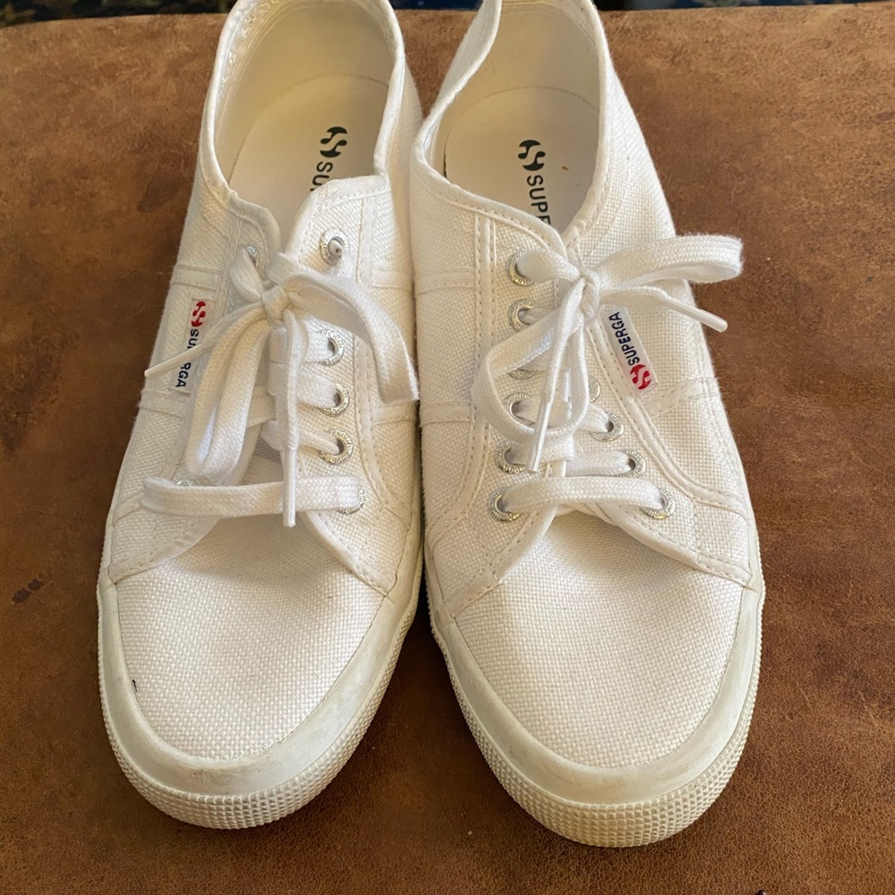 Superga white wedge sneaker. Worn once 41 canvas